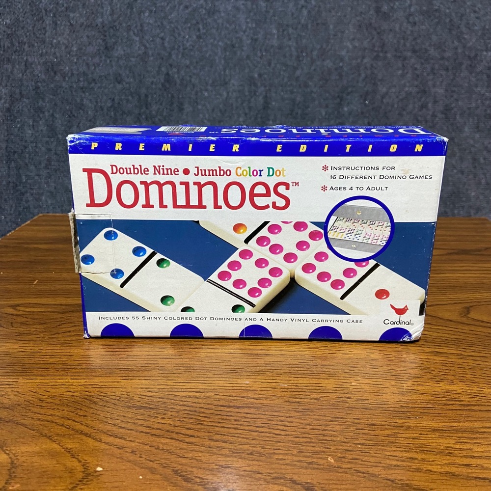 Cardinal Premier Edition Double Nine Jumbo Color Dot Dominoes 55pc Vintage 1997
